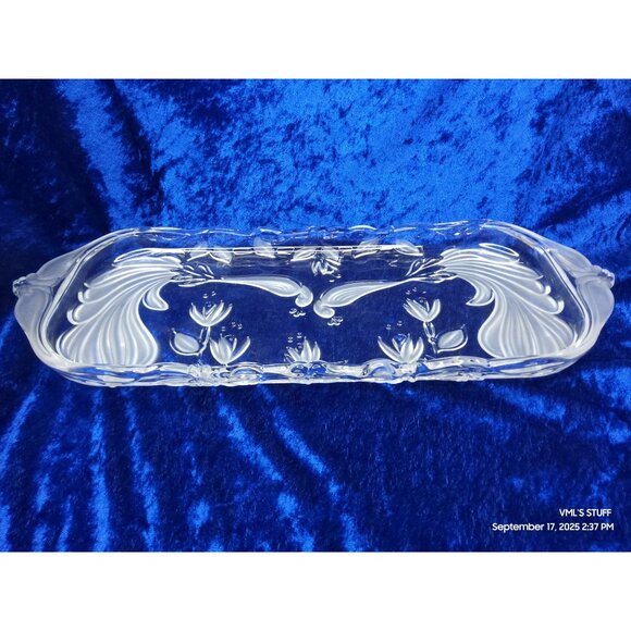 Vintage 1980s Mikasa Crystal Frosted Peacock Canapé Tray 15.25"L SA558/349 Etche - Picture 1 of 6